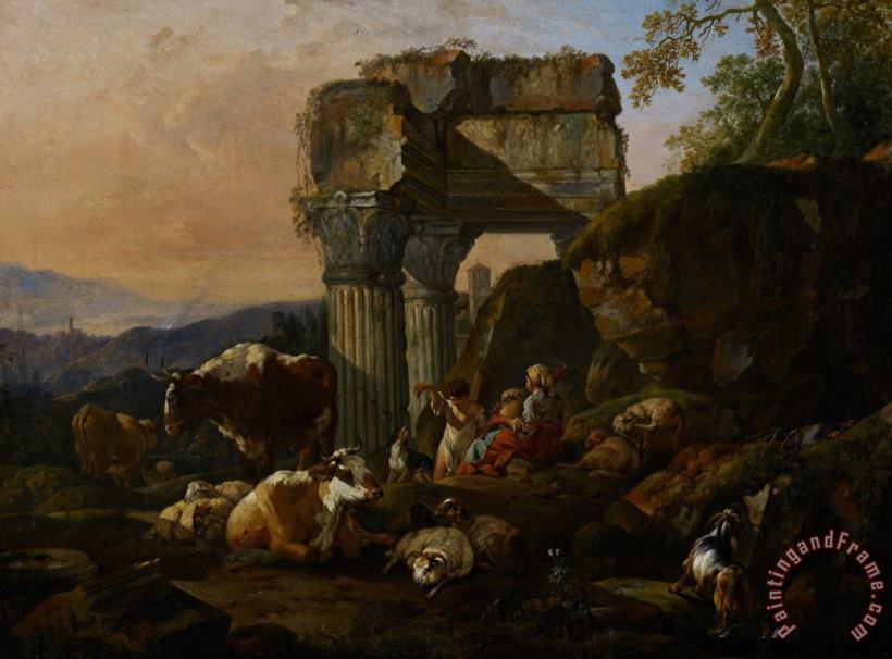Johann Heinrich Roos Roman Landscape With Cattle And Shepherds Art Painting