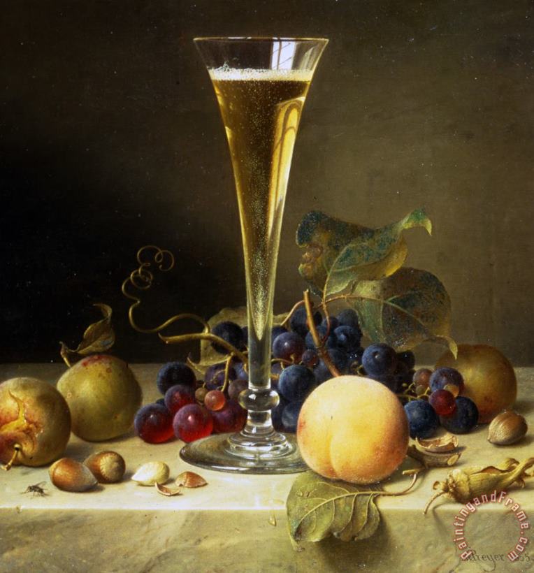 Still Life With A Glass Of Champagne painting - Johann Wilhelm Preyer Still Life With A Glass Of Champagne Art Print
