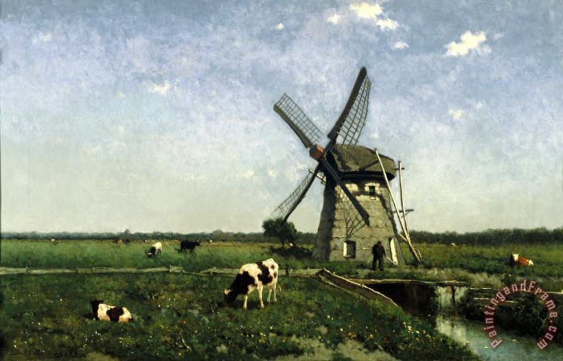 Landscape with Windmill Near Schiedam painting - Johannes Hendrik Weissenbruch Landscape with Windmill Near Schiedam Art Print