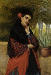 John-Bagnold Burgess Spanish Beauty in a Lace Shawl