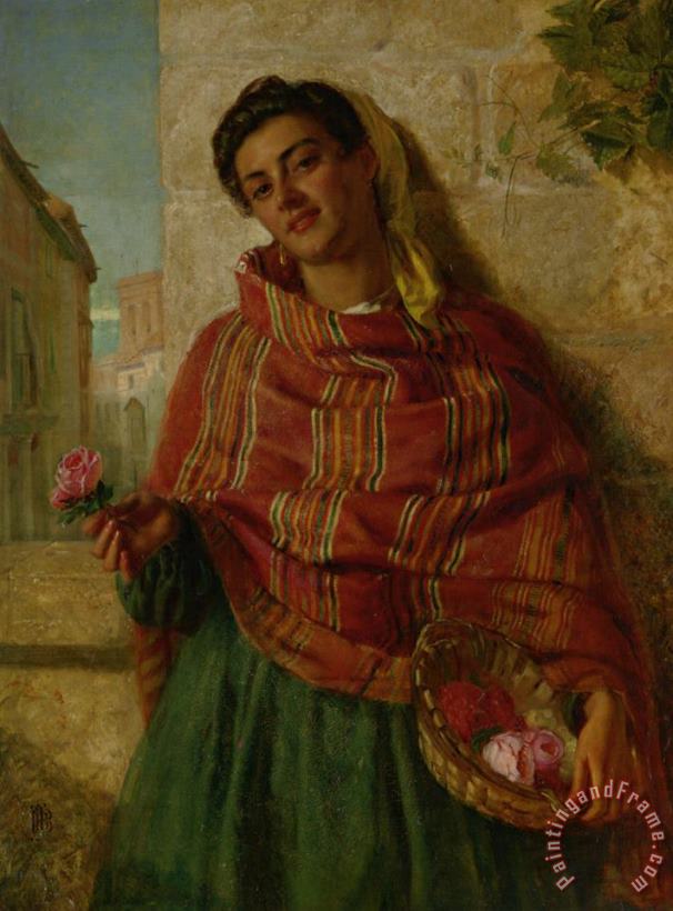 Young Beauty Holding a Rose painting - John-Bagnold Burgess Young Beauty Holding a Rose Art Print