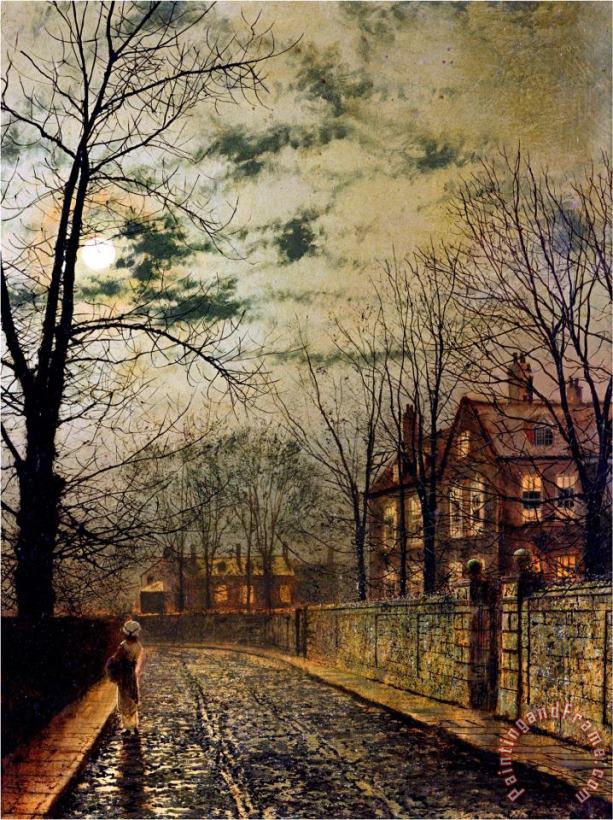 John Atkinson Grimshaw A Moonlit Road Art Painting