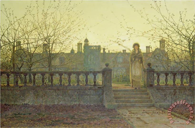 John Atkinson Grimshaw Lady Bountifulle Leaving a Retirement Home in The Evening Autumn Sun 1884 Art Painting