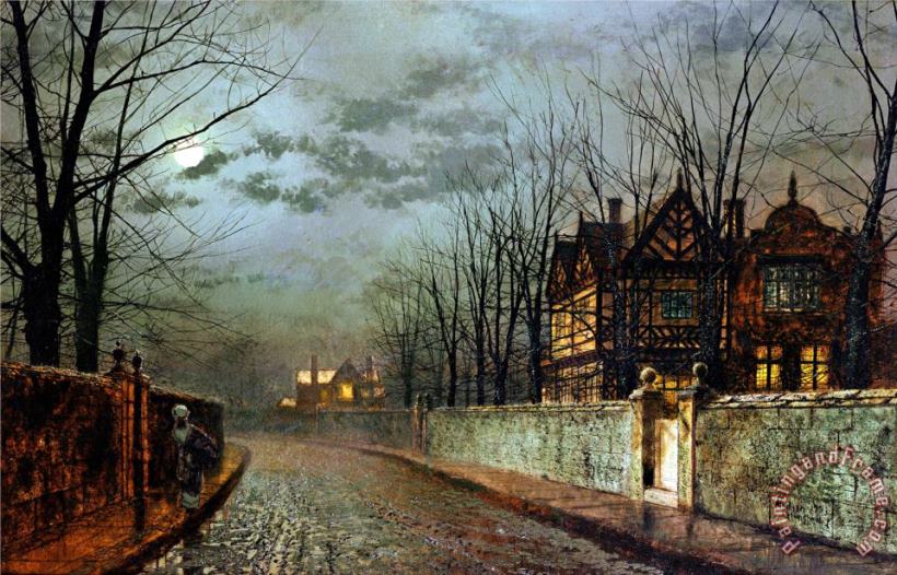 John Atkinson Grimshaw Old English House Moonlight After Rain 1883 Art Painting