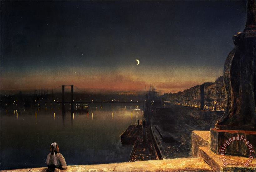Rouen at Night From The Pont De Pierre 1878 painting - John Atkinson Grimshaw Rouen at Night From The Pont De Pierre 1878 Art Print