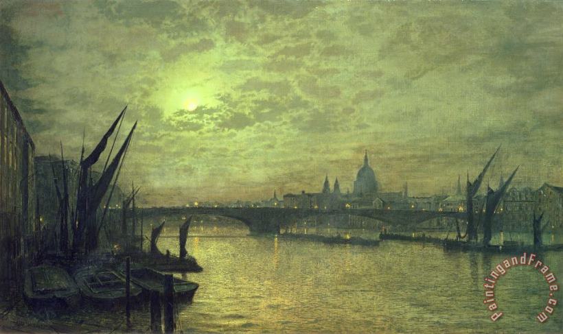 The Thames by Moonlight with Southwark Bridge painting - John Atkinson Grimshaw The Thames by Moonlight with Southwark Bridge Art Print