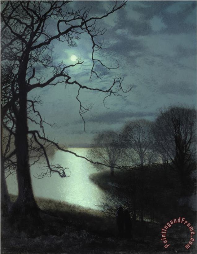 Watching a Moonlit Lake painting - John Atkinson Grimshaw Watching a Moonlit Lake Art Print