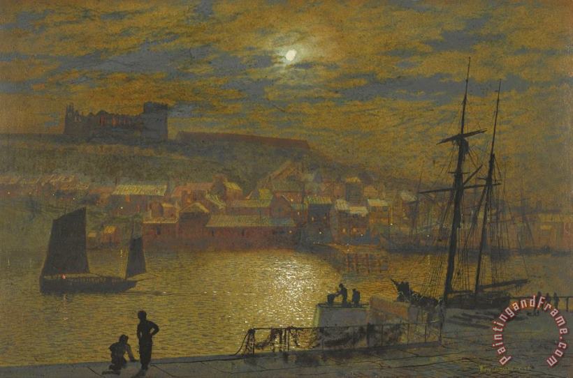Whitby From Scotch Head, Moonlight on The Esk painting - John Atkinson Grimshaw Whitby From Scotch Head, Moonlight on The Esk Art Print