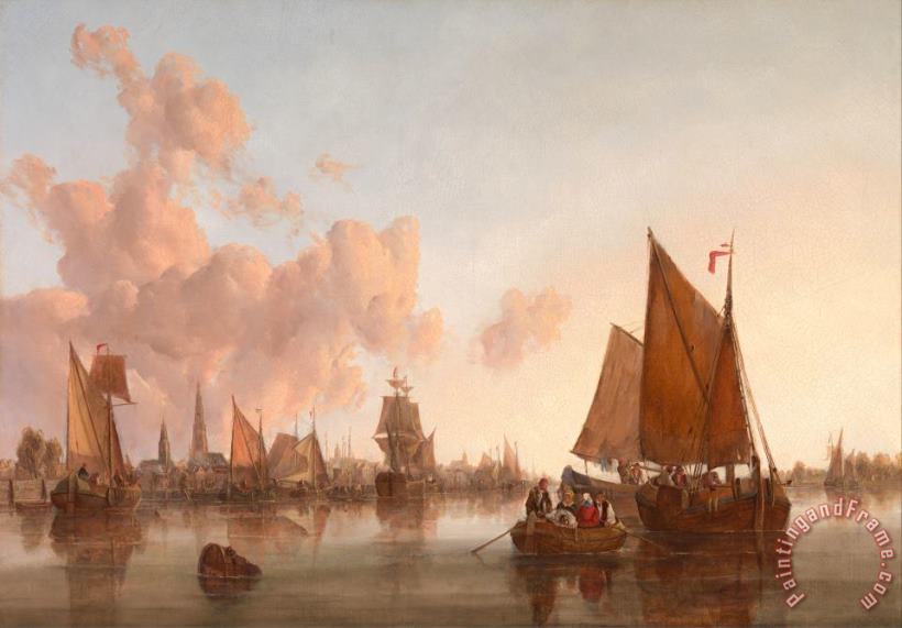 John Berney Crome Sailing Boats And Barges on a Dutch Estuary Art Painting