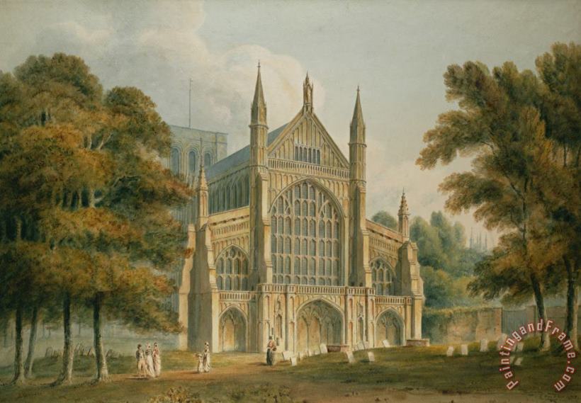 Winchester Cathedral painting - John Buckler Winchester Cathedral Art Print