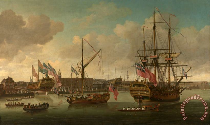 Launching at Deptford painting - John Cleveley the elder Launching at Deptford Art Print