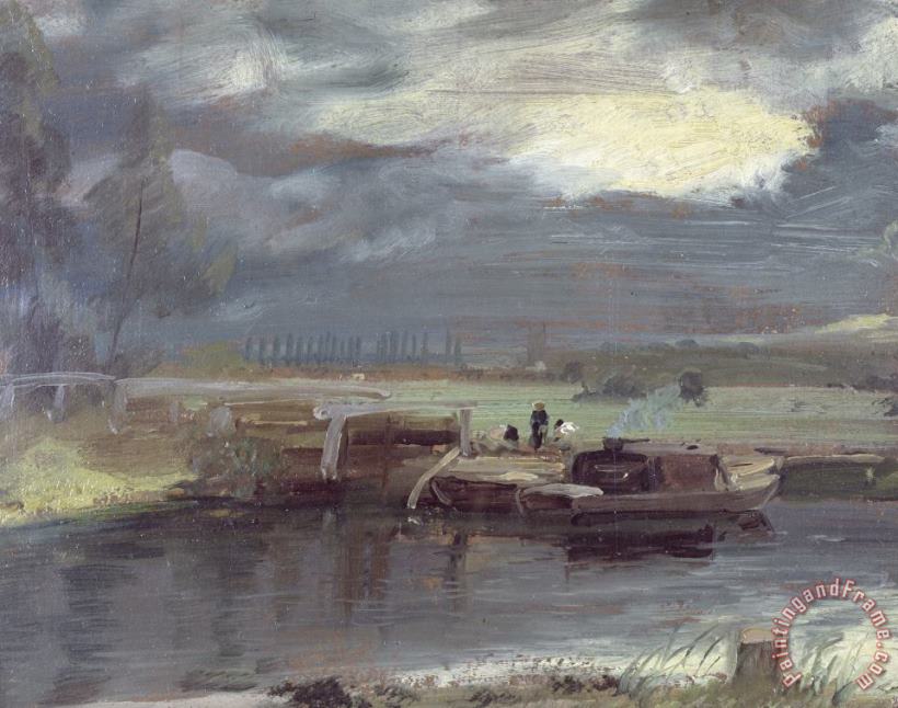 John Constable Barges on the Stour with Dedham Church in the Distance Art Painting