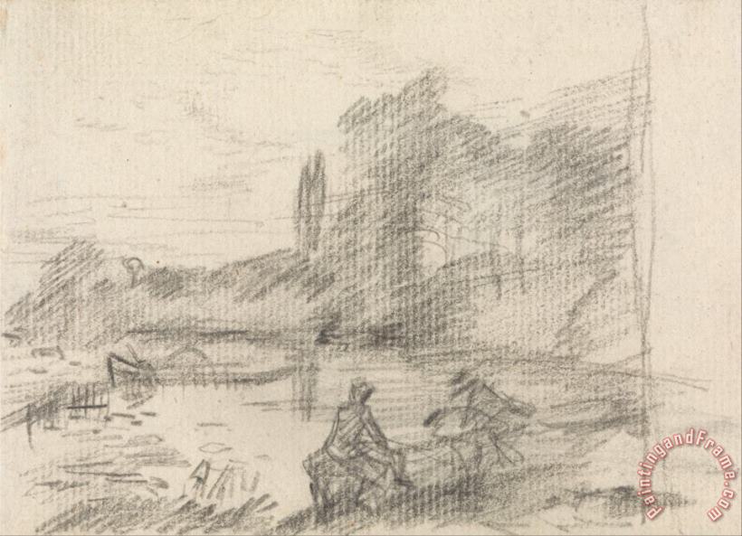 Two Figures by a River painting - John Constable Two Figures by a River Art Print