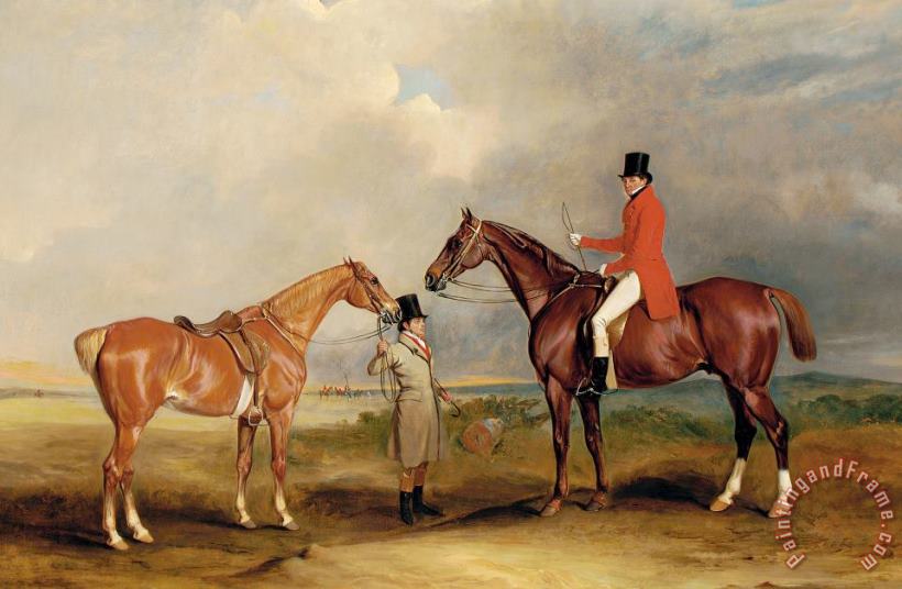 Portrait Of John Drummond On A Hunter With A Groom Holding His Second Horse painting - John E Ferneley Portrait Of John Drummond On A Hunter With A Groom Holding His Second Horse Art Print