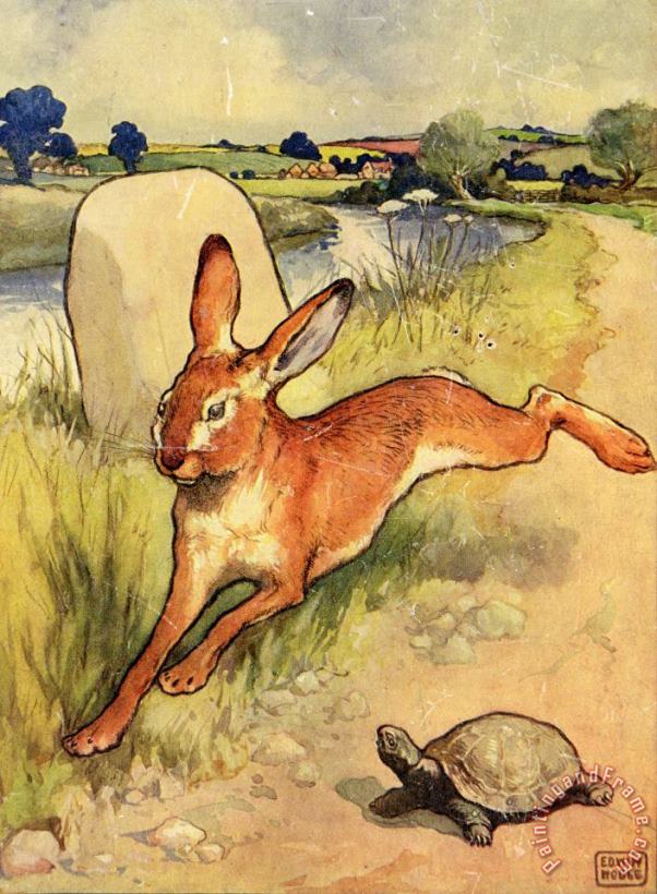 The Tortoise And The Hare From 'aesop's Fables,' Pub. by Raphael Tuck & Sons Ltd., London painting - John Edwin Noble The Tortoise And The Hare From 'aesop's Fables,' Pub. by Raphael Tuck & Sons Ltd., London Art Print