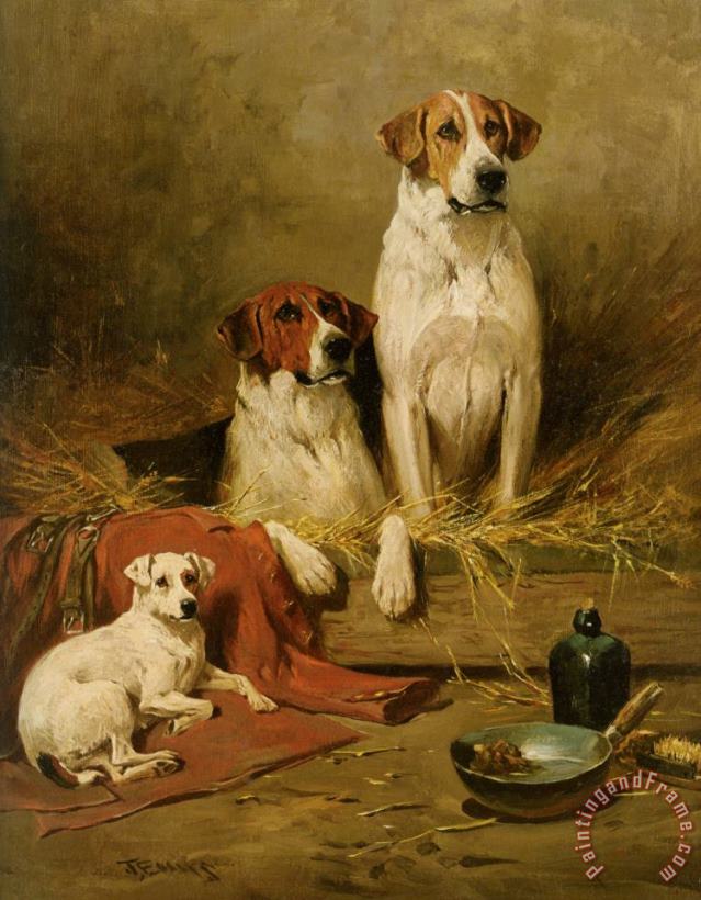 Foxhounds And a Terrier painting - John Emms Foxhounds And a Terrier Art Print