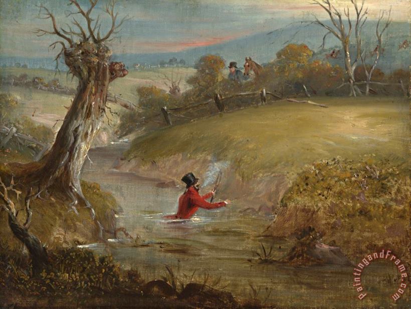 John Ferneley Count Sandor's Hunting Exploits in Leicestershire: No. 4: The Count in a Brook Up to His Waist in Water And Mud Art Painting