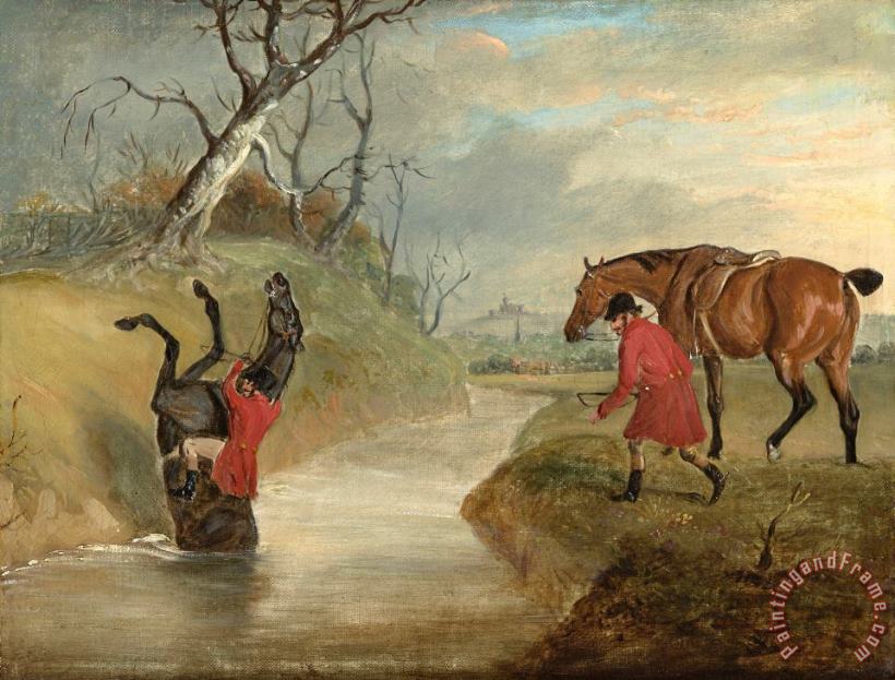 John Ferneley Count Sandor's Hunting Exploits in Leicestershire: No. 6: The Count Leaps on Brigliadora Charges a Wide And Deep Drain in Vale of Belvoir Art Print