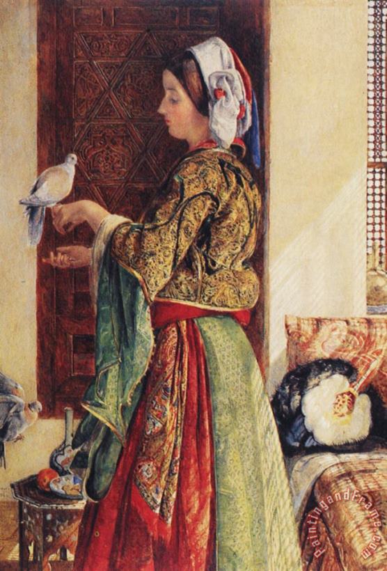 John Frederick Lewis Girl with Two Caged Doves Art Print