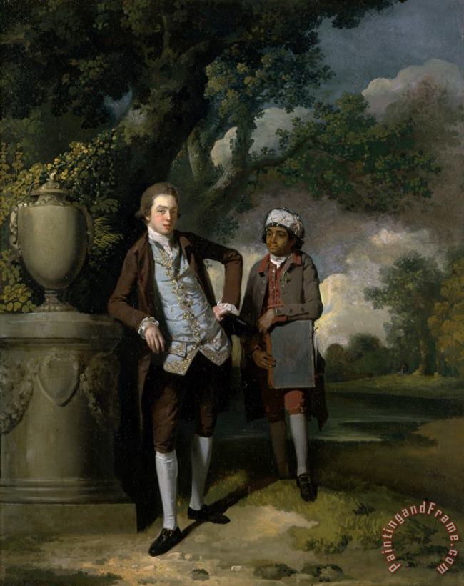 A Young Man with His Indian Servant Holding a Portfolio painting - John Hamilton Mortimer A Young Man with His Indian Servant Holding a Portfolio Art Print