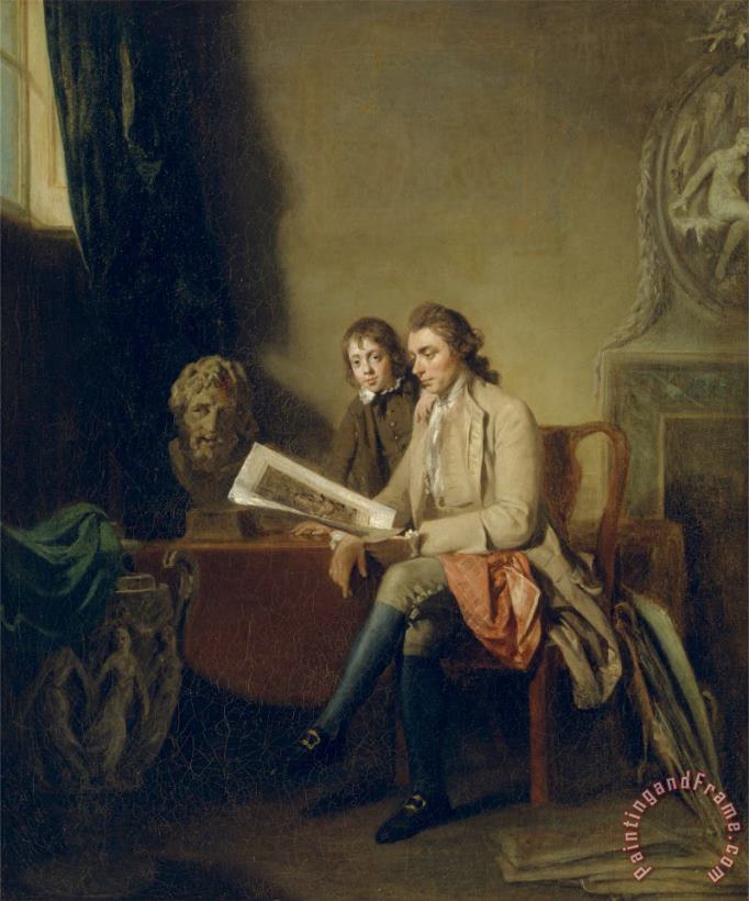 John Hamilton Mortimer Portrait of a Man And a Boy Looking at Prints Art Painting