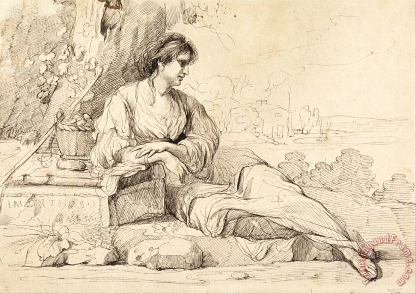 John Hamilton Mortimer Reclining Female Figure in an Italian Landscape Art Painting
