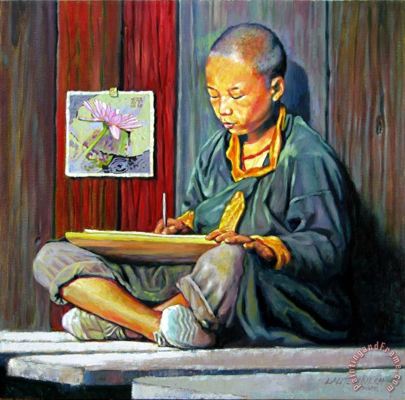 Boy Painting Lilies painting - John Lautermilch Boy Painting Lilies Art Print