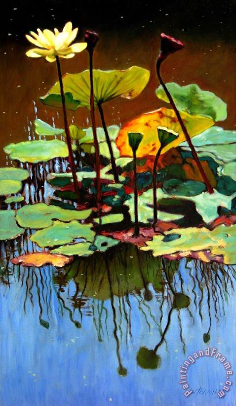 Lotus In July painting - John Lautermilch Lotus In July Art Print