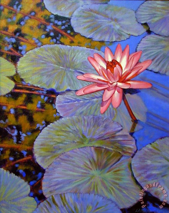 John Lautermilch Pink Lily with Silver Pads Art Painting