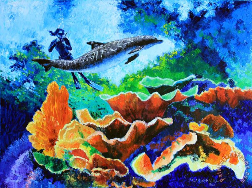 Swimming with the Dolphins painting - John Lautermilch Swimming with the Dolphins Art Print