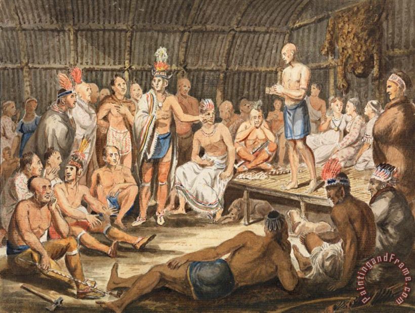 John Lewis Krimmel Exhibition of Indian Tribal Ceremonies at The Olympic Theater Art Print