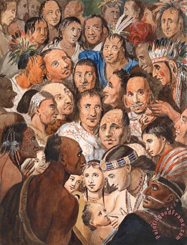 John Lewis Krimmel Tableau of Indian Faces Art Painting