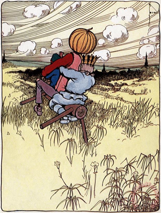 John R. Neill Land of Oz: The Scarecrow And Jack Pumpkinhead Riding The Saw Horse Art Print
