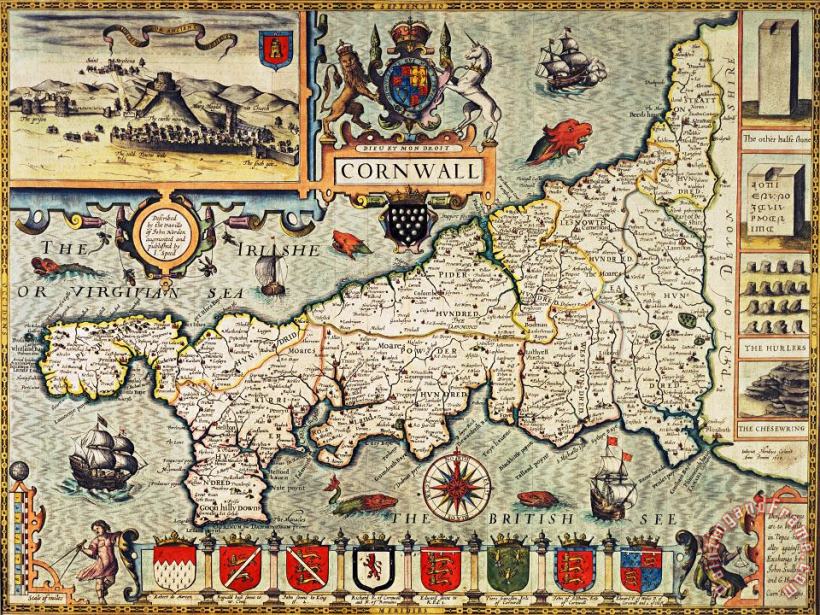 John Speed Map of Cornwall Art Print