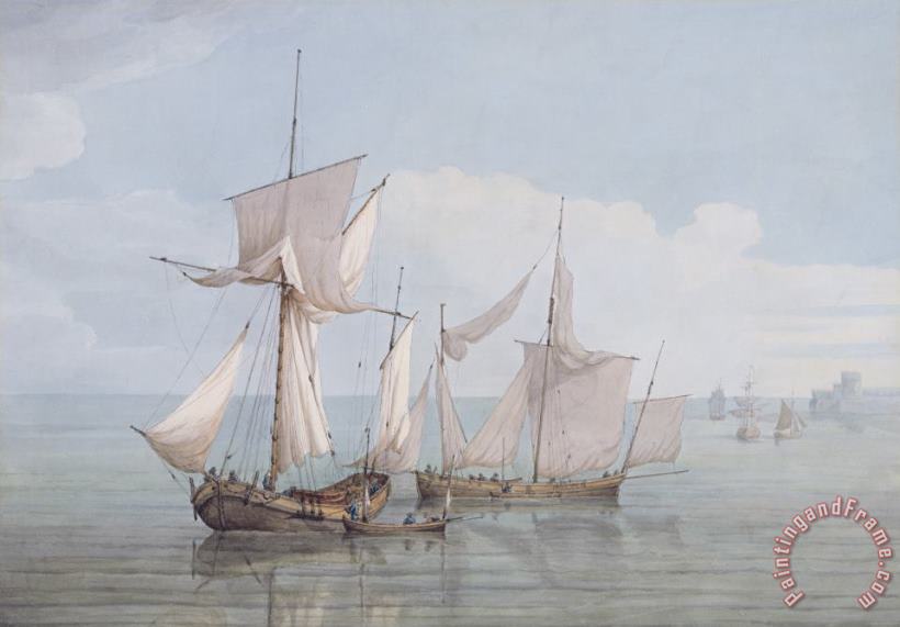 A Hoy And A Lugger With Other Shipping On A Calm Sea painting - John Thomas Serres A Hoy And A Lugger With Other Shipping On A Calm Sea Art Print