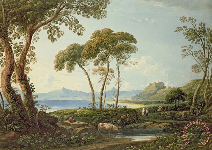 John Varley  Landscape with Harlech Castle Art Painting