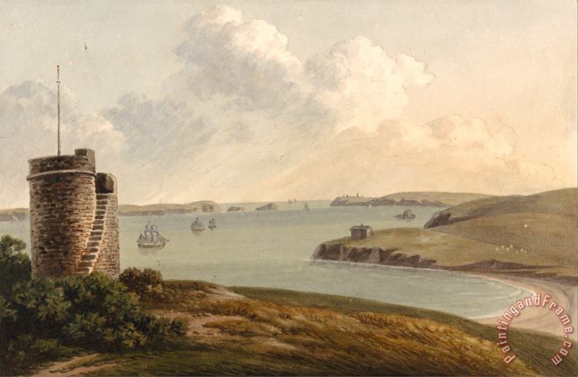 View From The Vidette Near Hakin on Signal Hill, Looking Beyond Nangle Point And Thorn Island., P painting - John Warwick Smith View From The Vidette Near Hakin on Signal Hill, Looking Beyond Nangle Point And Thorn Island., P Art Print