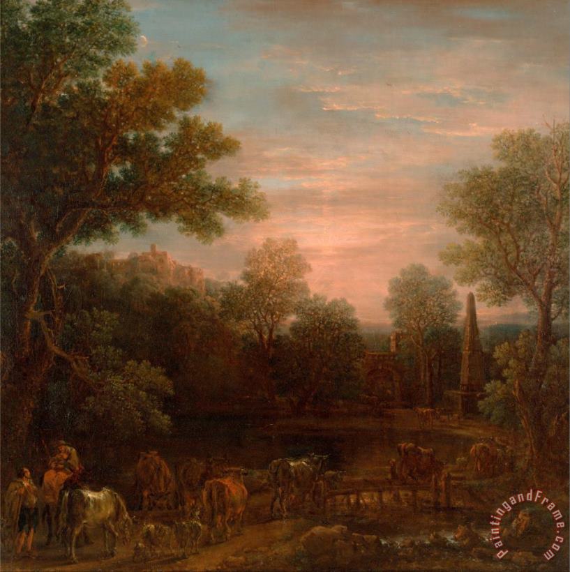 Classical Landscape Evening painting - John Wootton Classical Landscape Evening Art Print