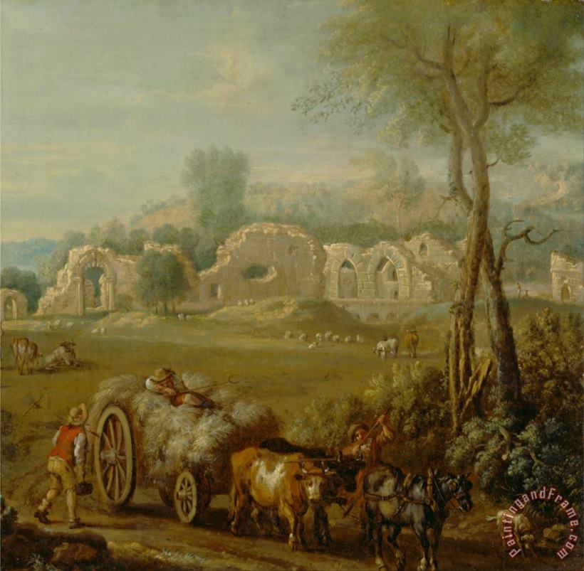 Haycart Passing a Ruined Abbey painting - John Wootton Haycart Passing a Ruined Abbey Art Print