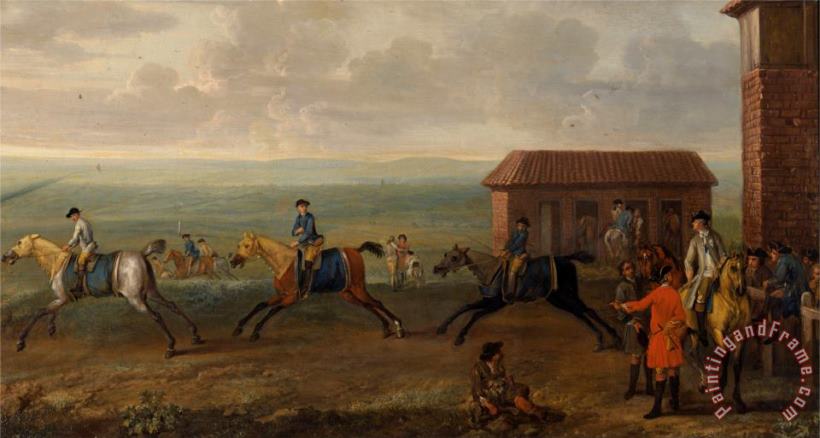 Lord Portmore Watching Racehorses at Exercise on Newmarket Heath painting - John Wootton Lord Portmore Watching Racehorses at Exercise on Newmarket Heath Art Print
