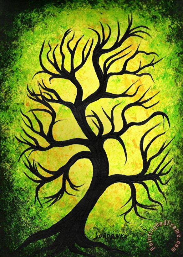 Green dancing tree painting - Jordanka Yaretz Green dancing tree Art Print