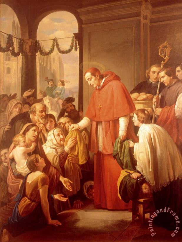 Saint Charles Borromeo Handing Out Alms to The People painting - Jose Salome Pina Saint Charles Borromeo Handing Out Alms to The People Art Print