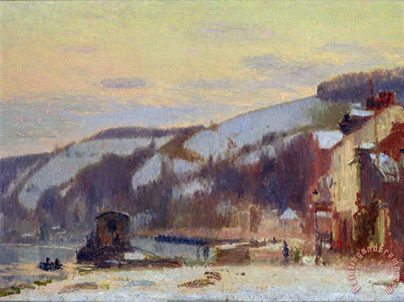 Hillside at Croisset under snow painting - Joseph Delattre Hillside at Croisset under snow Art Print