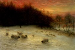 Joseph Farquharson Sheep in a Winter Landscape Evening