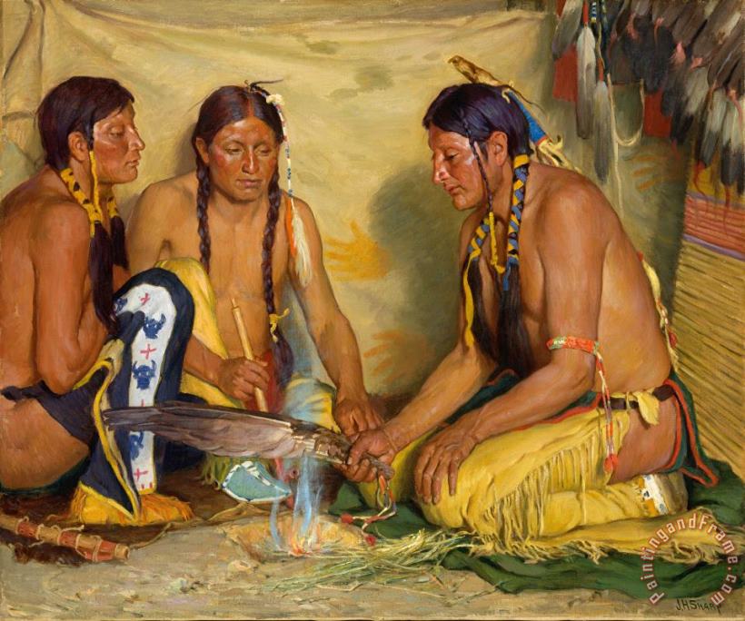Making Sweet Grass Medicine, Blackfoot Ceremony painting - Joseph Henry Sharp Making Sweet Grass Medicine, Blackfoot Ceremony Art Print