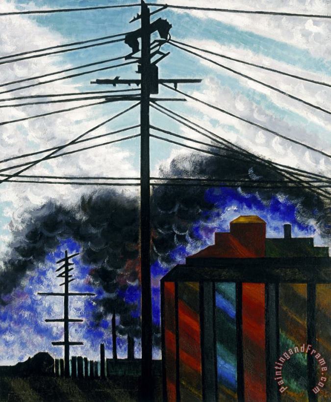 Telegraph Poles with Buildings painting - Joseph Stella Telegraph Poles with Buildings Art Print