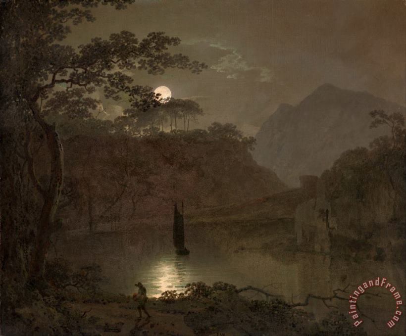 Joseph Wright  A Lake by Moonlight Art Painting