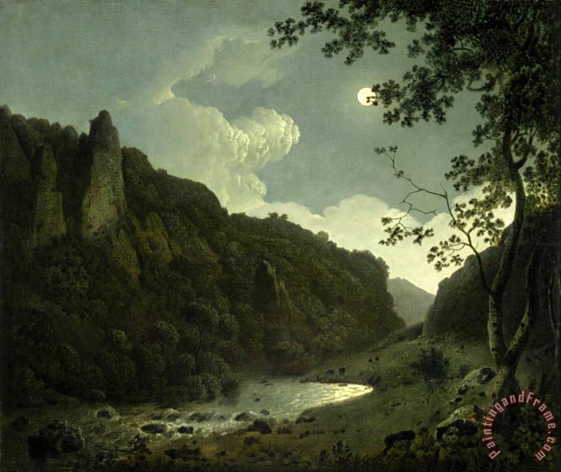 Dovedale by Moonlight painting - Joseph Wright  Dovedale by Moonlight Art Print