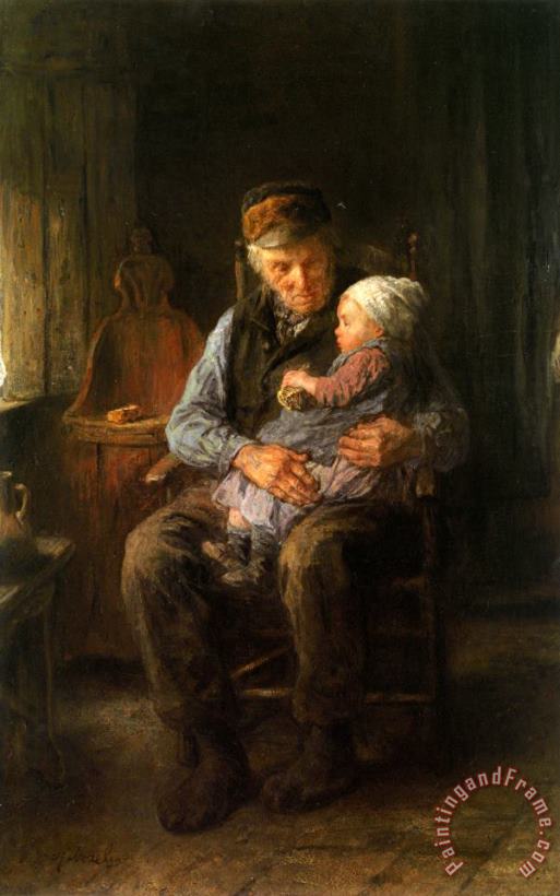 In Grandfathers Arms painting - Jozef Israels In Grandfathers Arms Art Print