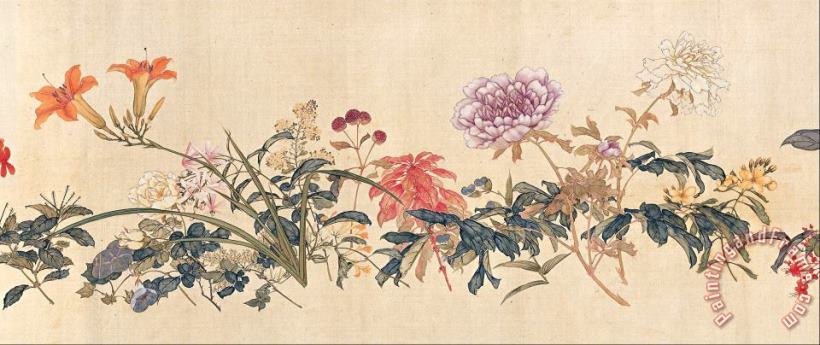 Ju Lian A Hundred Flowers Art Painting